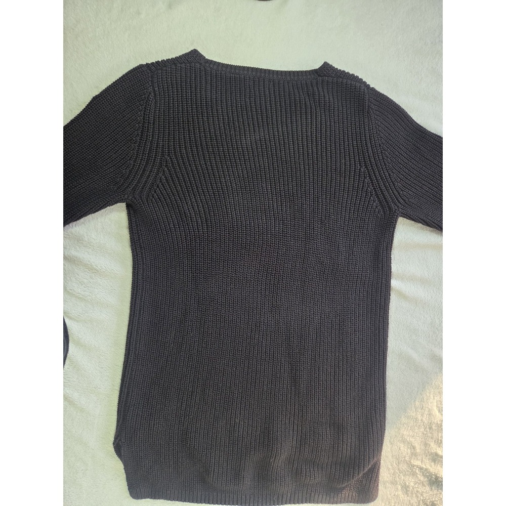L.L.Bean Womens Medium Cotton Ribbed V Neck Sweater Black Classic Knit - Picture 5 of 7